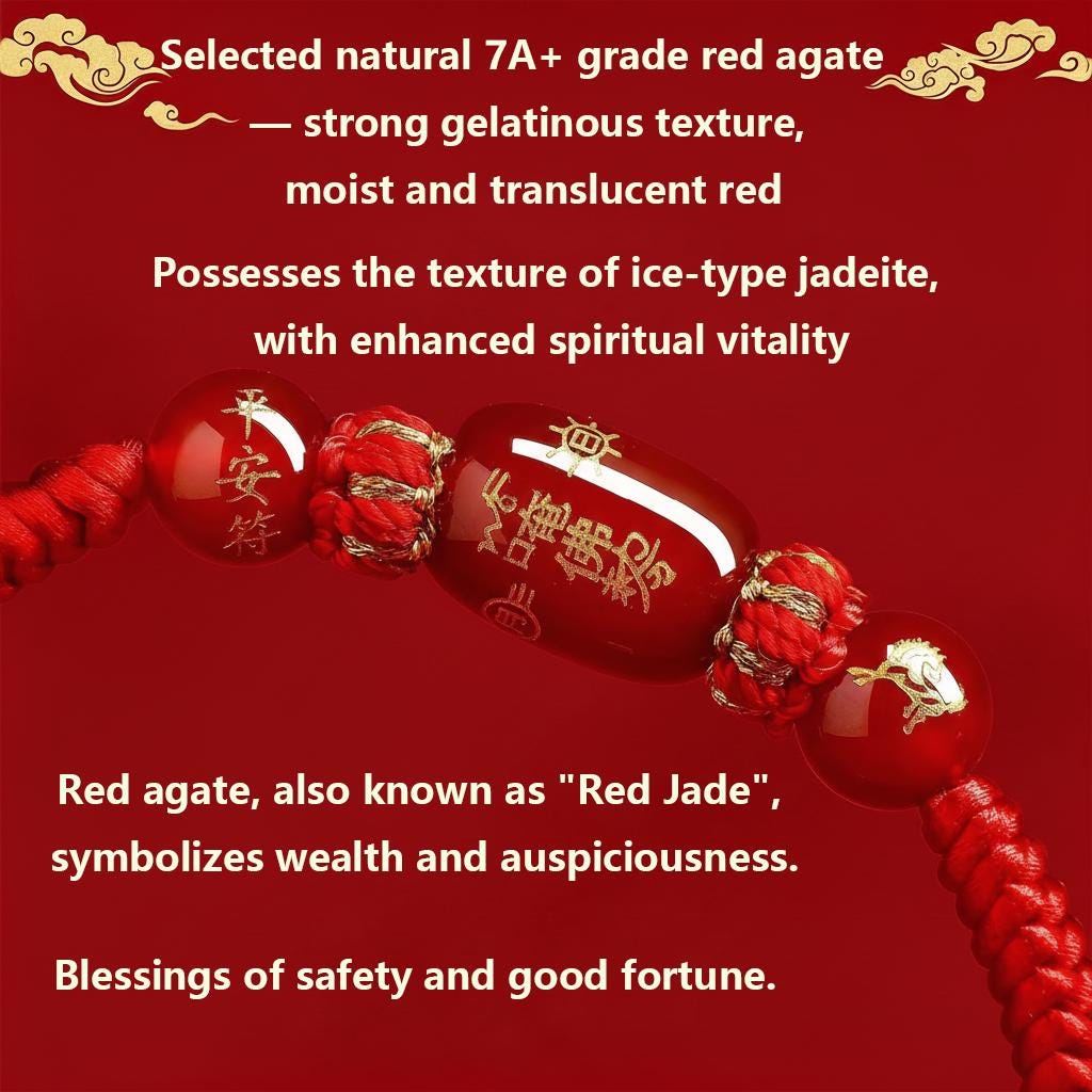 Buddhist Spiritual Zodiac Red String Bracelet | Temple Blessed Agate Protection Bracelet | Feng Shui Lucky Amulet for Horse, Rat & Rabbit