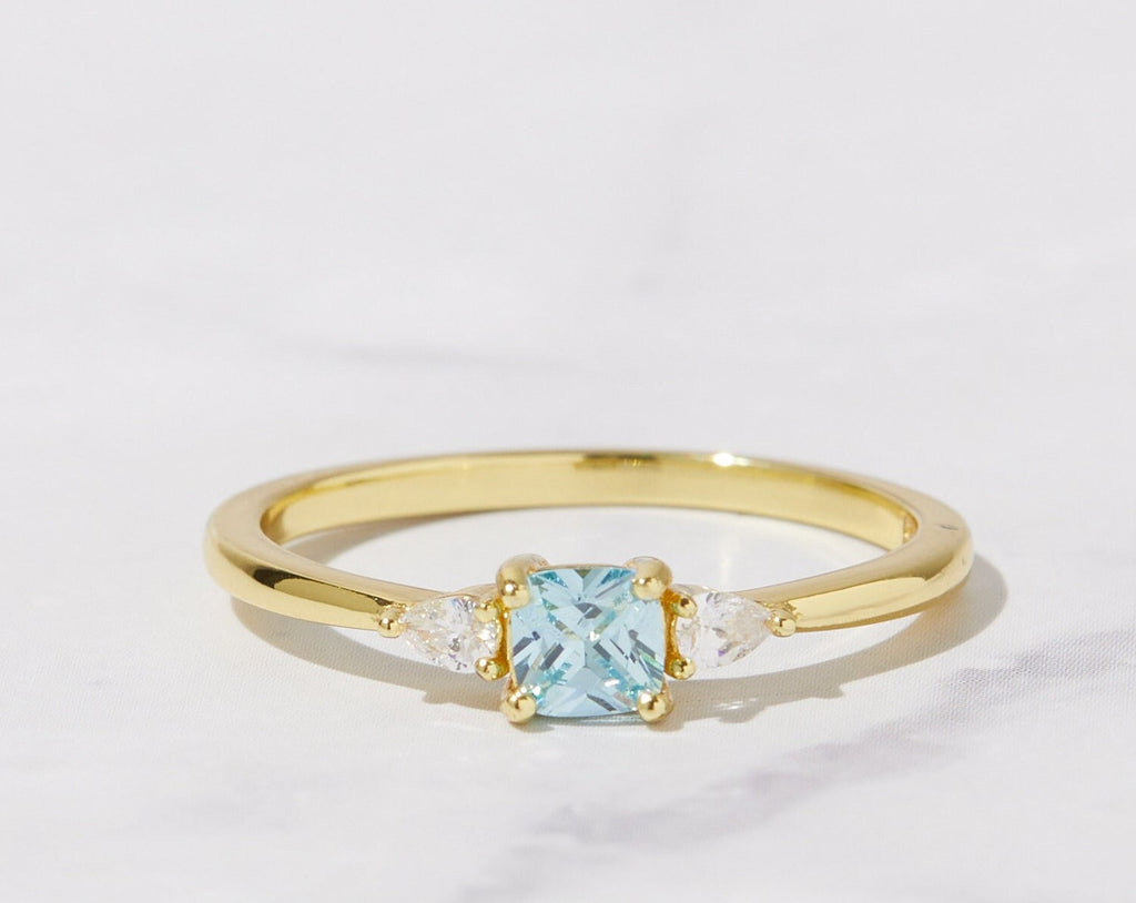 Aquamarine Dainty Ring, Gold Minimalist Ring, March Birthstone Ring, Sterling Silver Ring, Thin Ring, Delicate Ring, Gift for Her, Gemstone