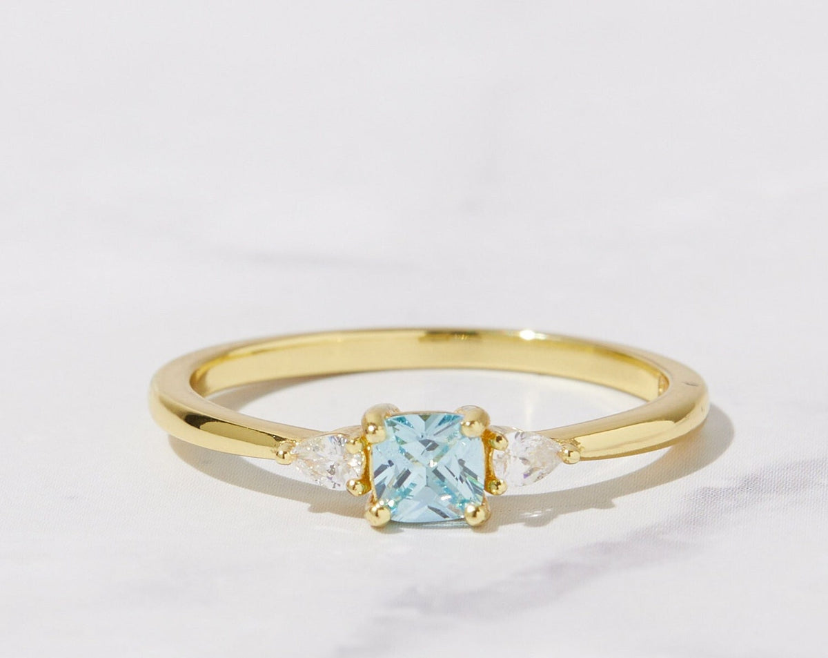 Aquamarine Dainty Ring, Gold Minimalist Ring, March Birthstone Ring, Sterling Silver Ring, Thin Ring, Delicate Ring, Gift for Her, Gemstone