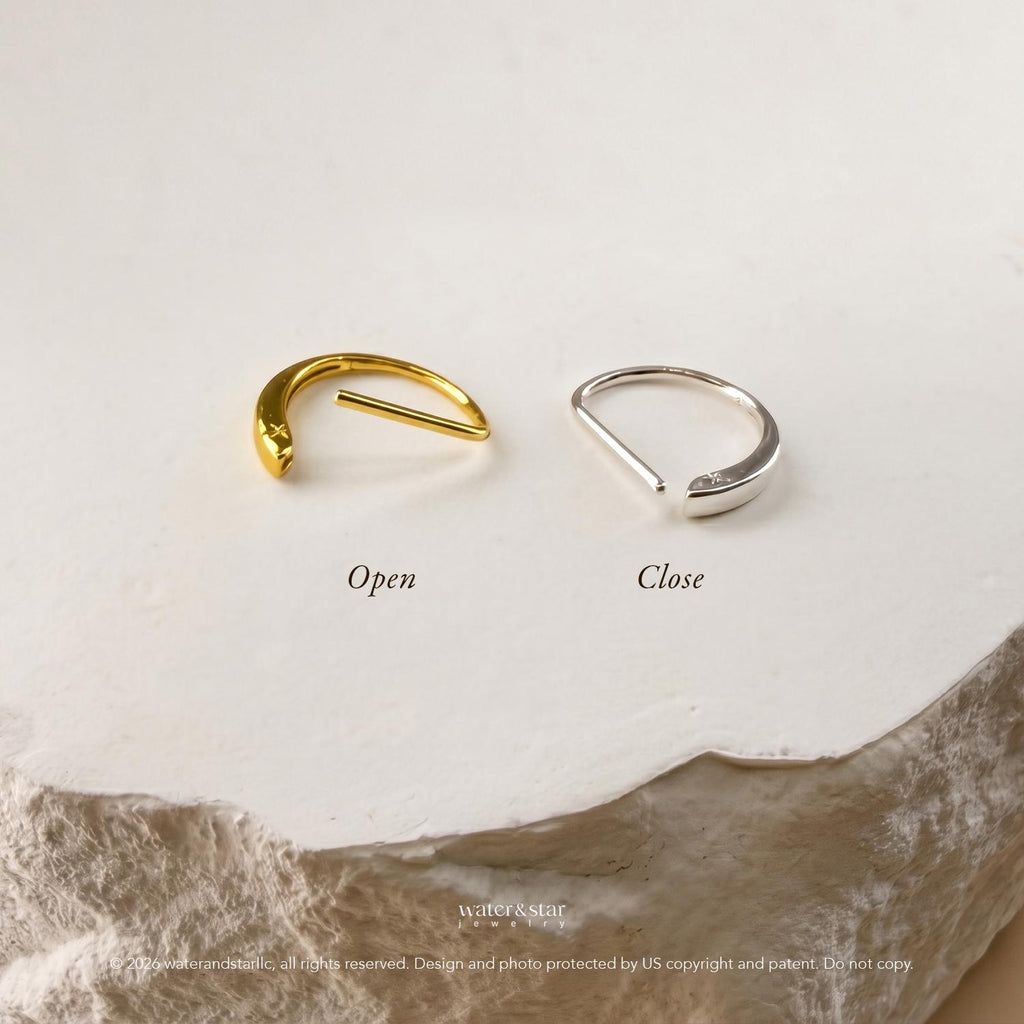 D Shape Sleeper Earrings, Open Hoop Earrings, Backless Half Hoops, Dainty Cartilage Hoop, Small Gold Huggie, Sterling Silver Nap Earrings