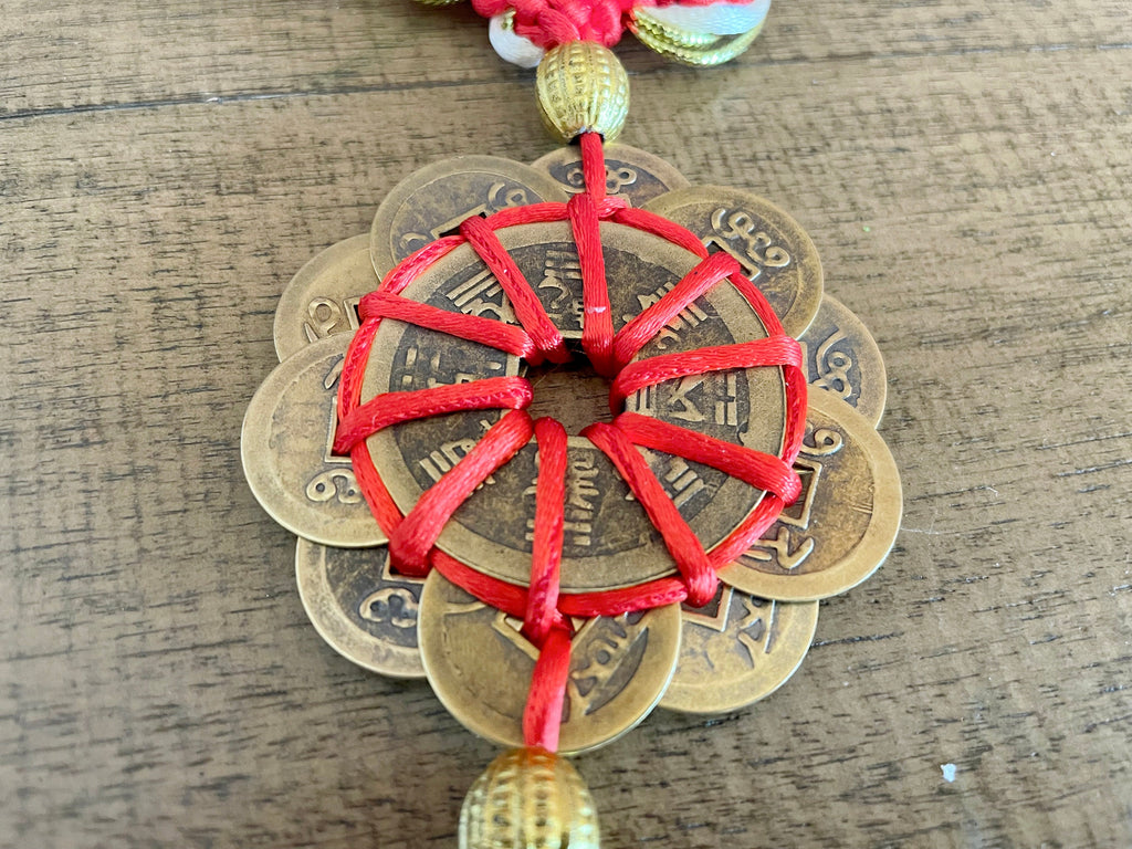 Brass Chinese Feng Shui I Ching Divination Coins Red Tassel Ancient Chinese Dynasty Time Coin Good Luck Health Wealth招财进宝