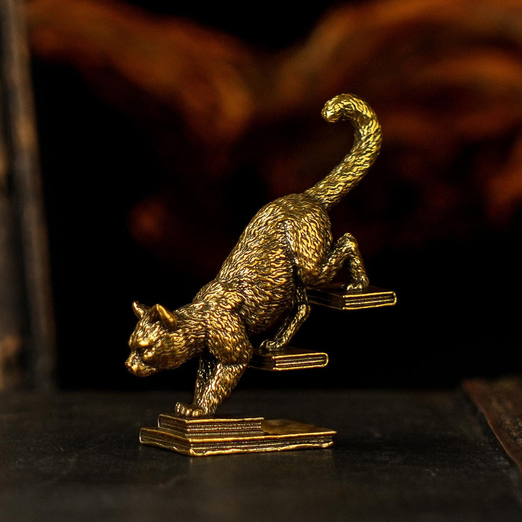 Solid Brass Walking Down Stairs Cat Figurine – Retro Playful Feline Sculpture Home Decor