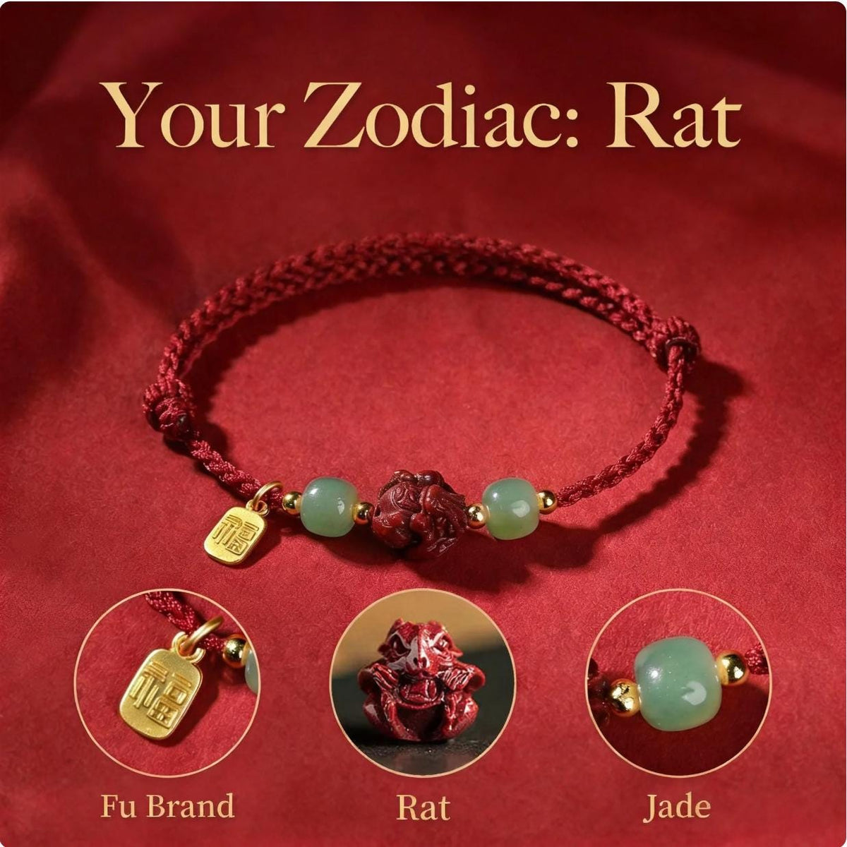 Zodiac Red String Bracelet,Cinnabar Animal Charm, Jade Beads, Fu Lucky Charm,Adjustable Protection Bracelet, Handmade Knot, Gift for Her Him