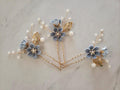 Bridal Hair Pins, Crystal Pearl Blue Flower Wedding Accessory