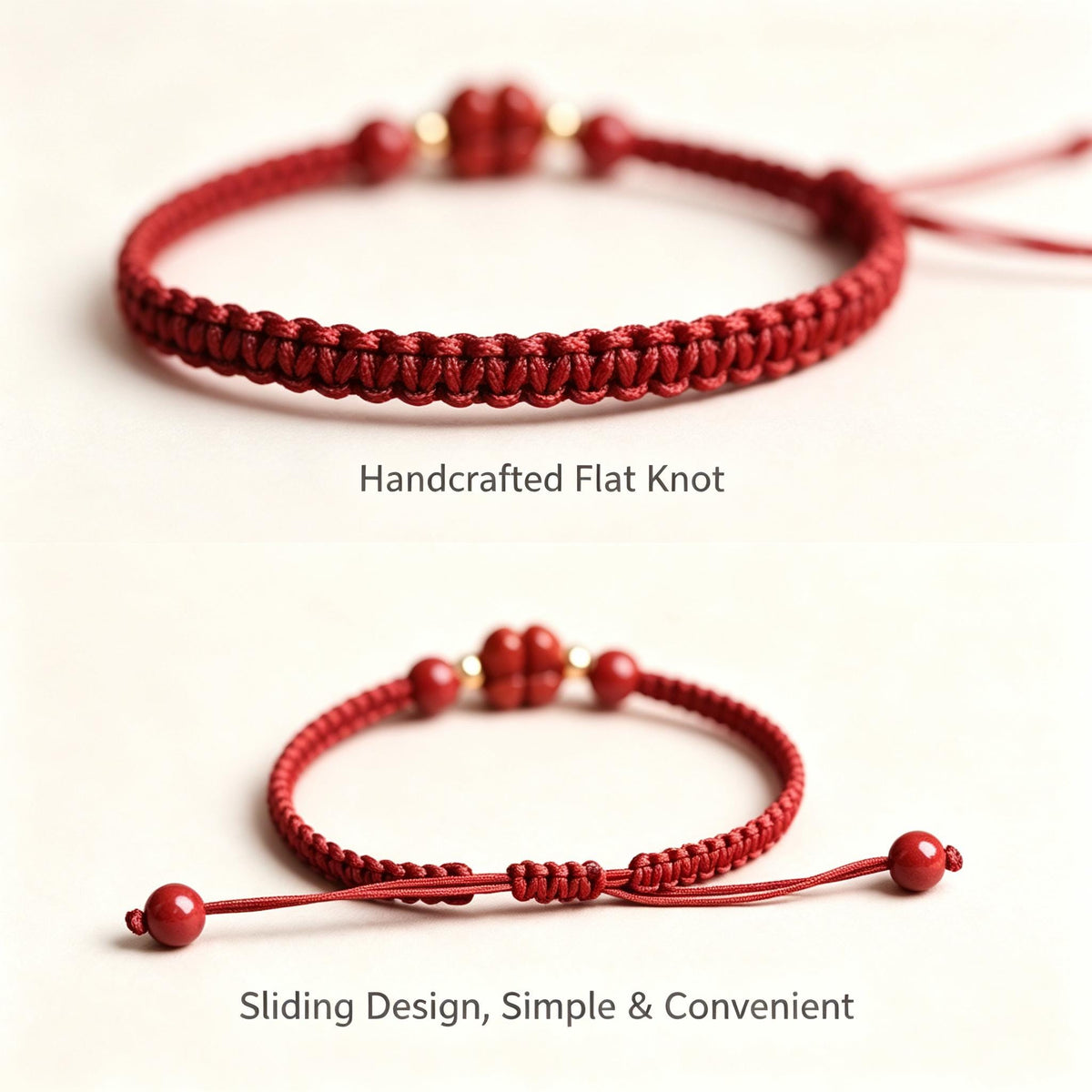 Red String Bracelet,Cinnabar Bracelet,Four Leaf Clover Bracelet, Lucky Charm Jewelry, Good Luck Gift, Handmade Inspired Jewelry Gift For Her