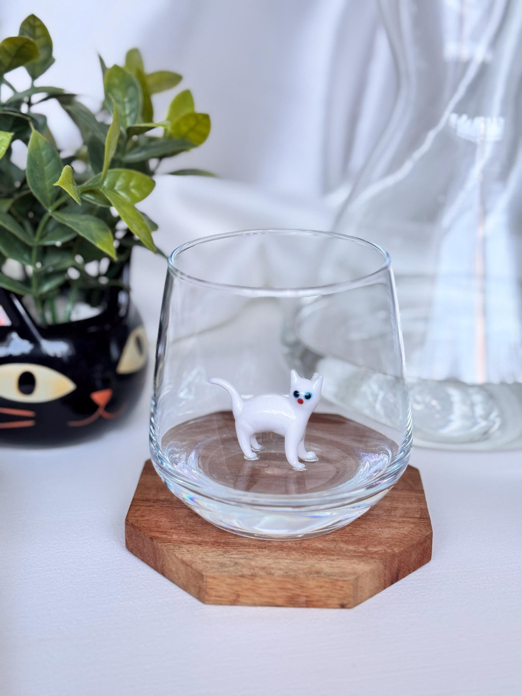 Handmade Murano Glass Cat Wine Glass | 3D Figurine, Stemless