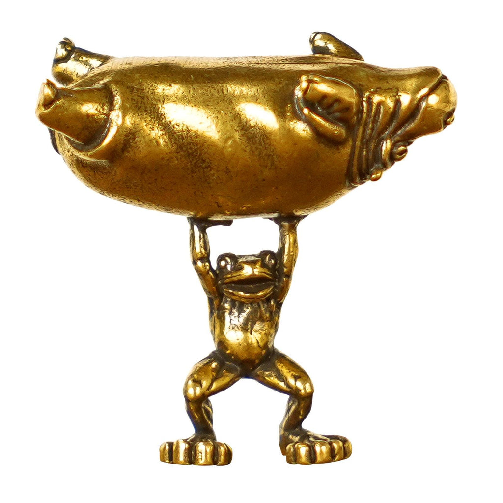 Reversible Frog & Hippo Sculpture – Solid Brass Whimsical Desk Art, Playful Dual Pose Decor