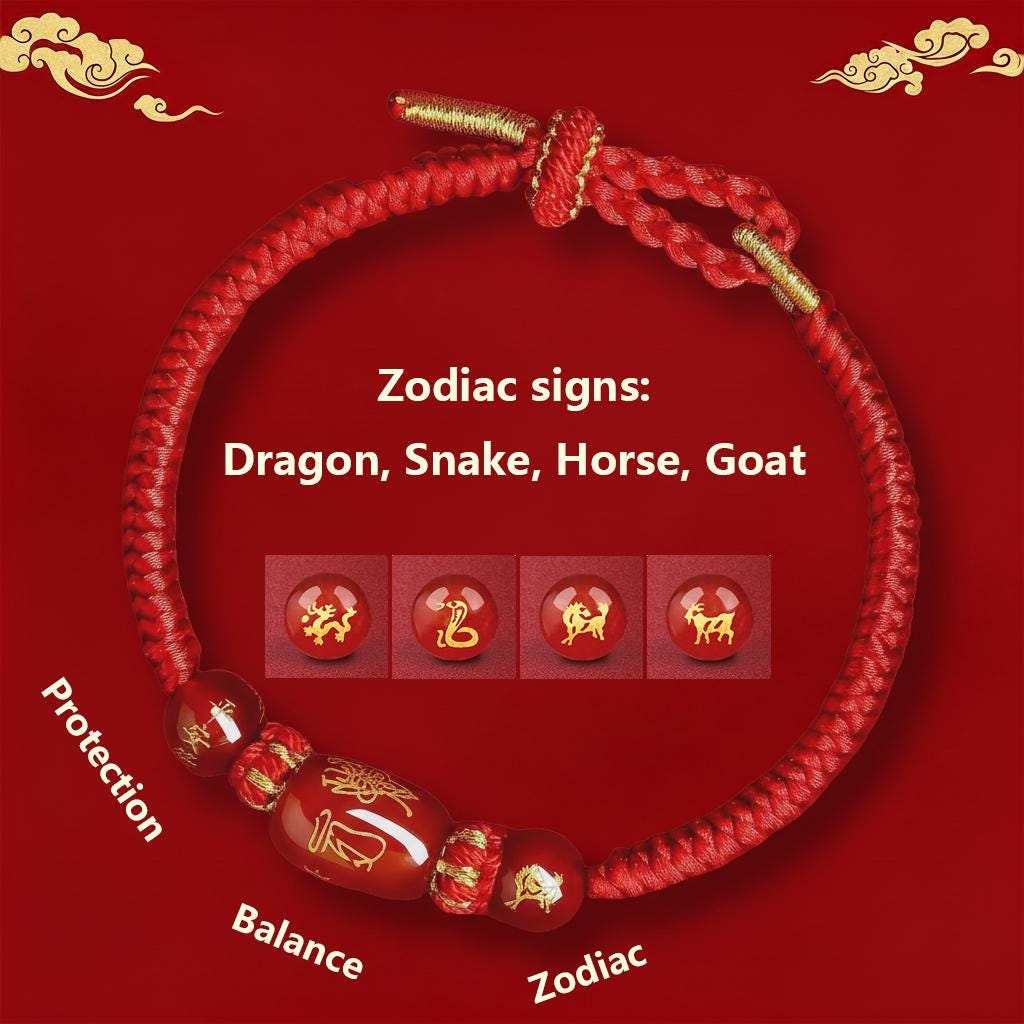 Buddhist Spiritual Zodiac Red String Bracelet | Temple Blessed Agate Protection Bracelet | Feng Shui Lucky Amulet for Horse, Rat & Rabbit