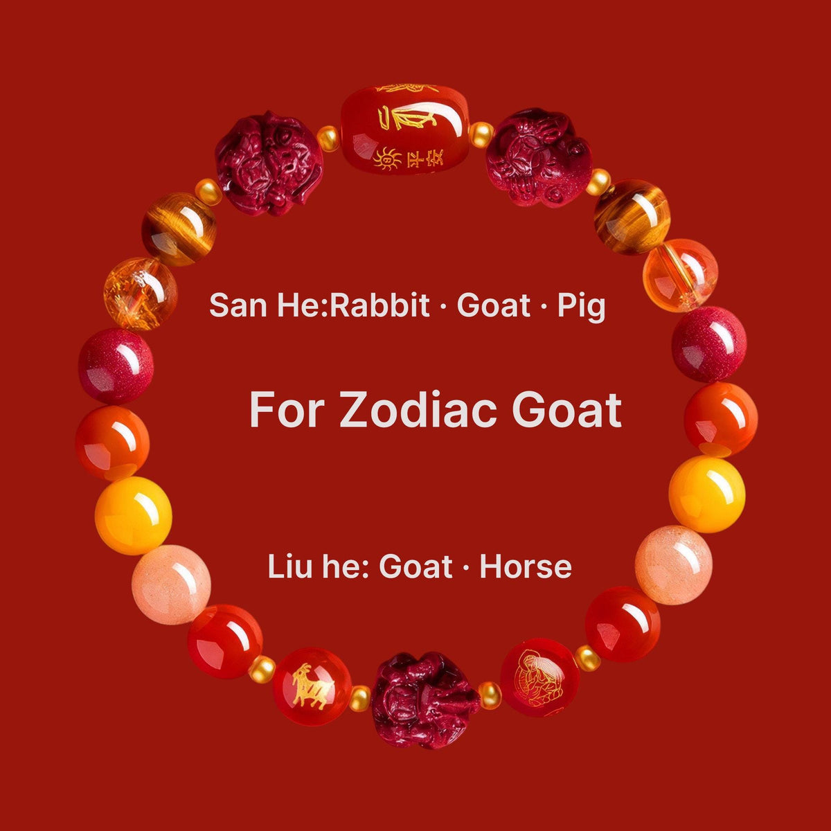 2027 Zodiac Gift Bracelet, Tai Sui Protection Bracelet, Natural Cinnabar & Gemstones, San He Liu He Talisman, Temple Blessed Chinese Zodiac