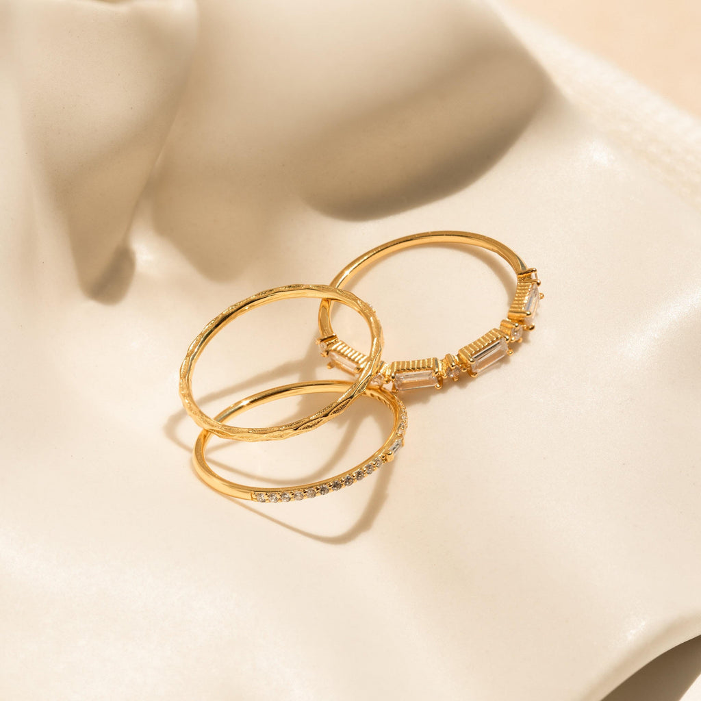 Dainty Diamond Ring Set by Seven Lucky Gifts • Set of 3 Dainty Gemstone Stacking Rings • Bridal Jewelry • Birthday Gift for Her