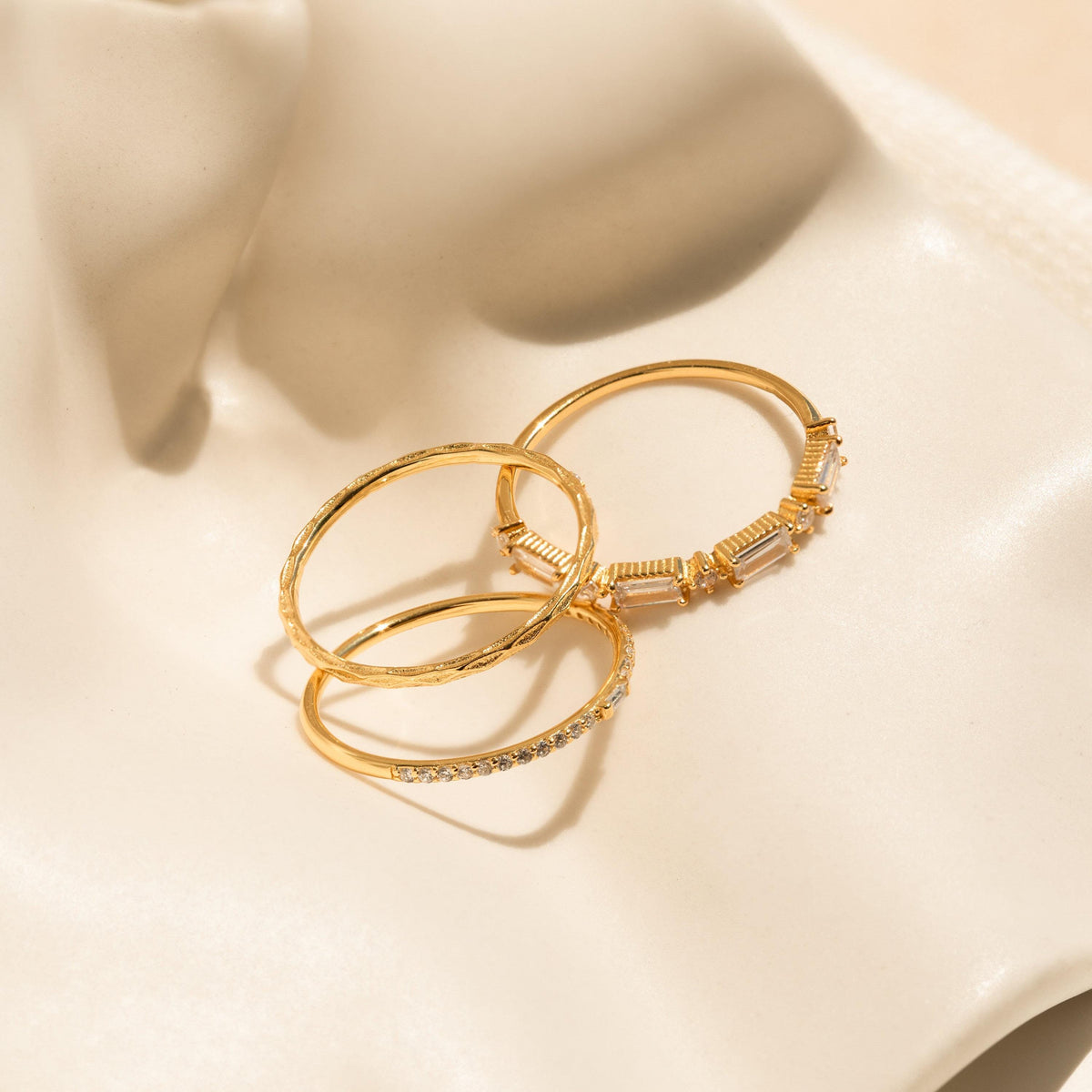Dainty Diamond Ring Set by Seven Lucky Gifts • Set of 3 Dainty Gemstone Stacking Rings • Bridal Jewelry • Birthday Gift for Her