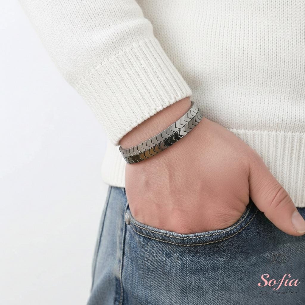 Natural Hematite Beaded Bracelet – Arrow Shaped Beads Dainty Gemstone Jewelry – Minimalist Boho Bracelet
