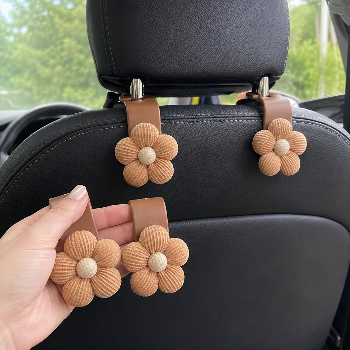 Crochet Flower Car Seat Hook, Cute Headrest Purse Hanger, Shopping Bag Holder, Floral Vehicle Organizer, Handbag and Back Seat Accessory