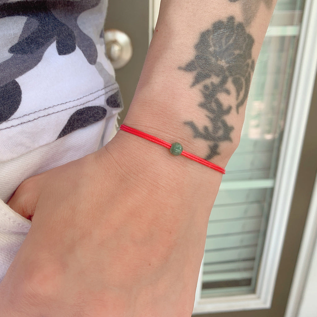 Small Green Jade Bracelet: Waterproof Waxed Cord Unisex Jewelry