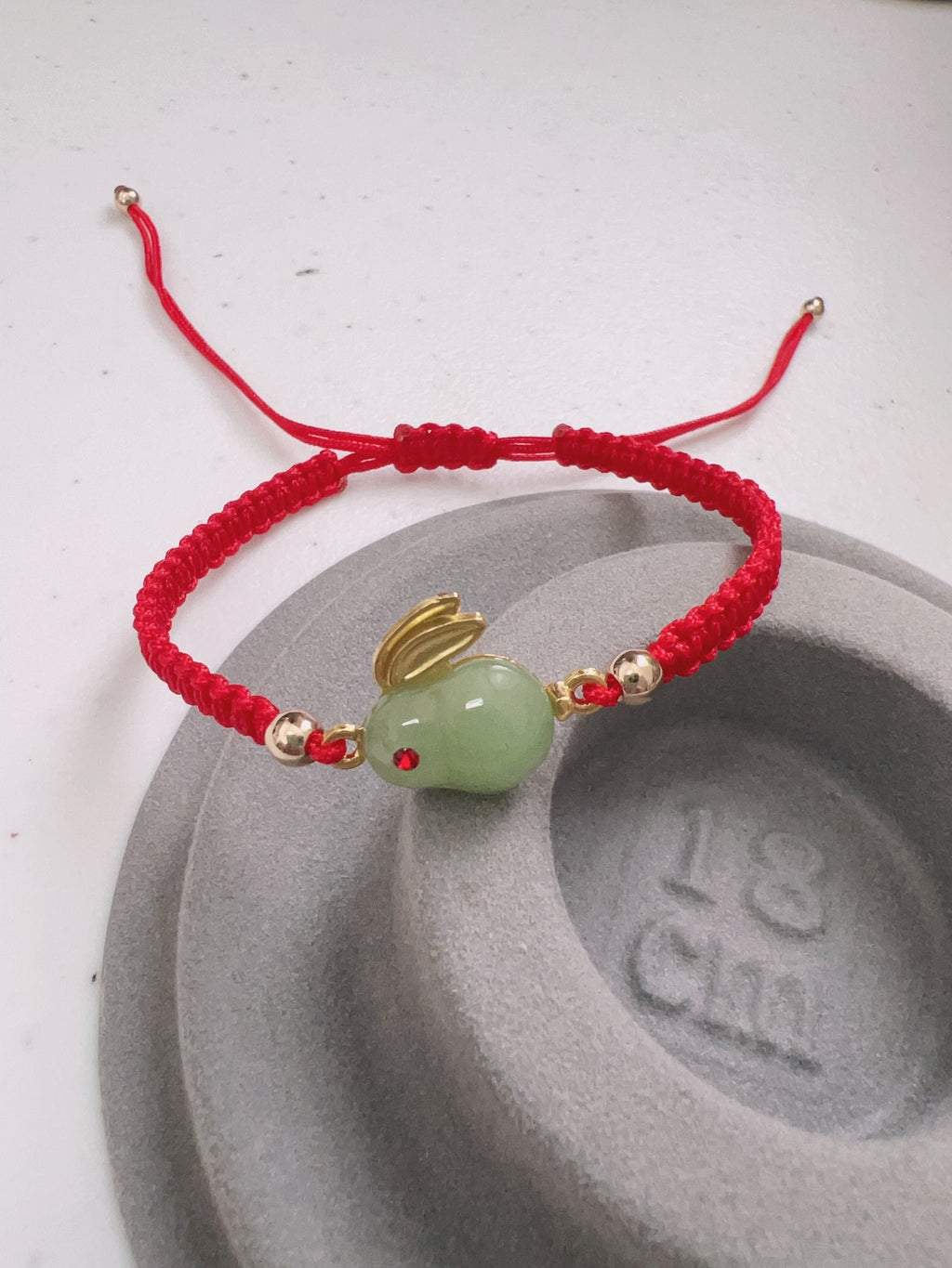 Protection Good Luck Bracelet, Rabbit Charmed Bracelet, White/Green Jade Gold Rabbit Charmed Bracelet, ADJUSTABLE Bracelet/Anklet