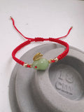 Protection Good Luck Bracelet, Rabbit Charmed Bracelet, White/Green Jade Gold Rabbit Charmed Bracelet, ADJUSTABLE Bracelet/Anklet