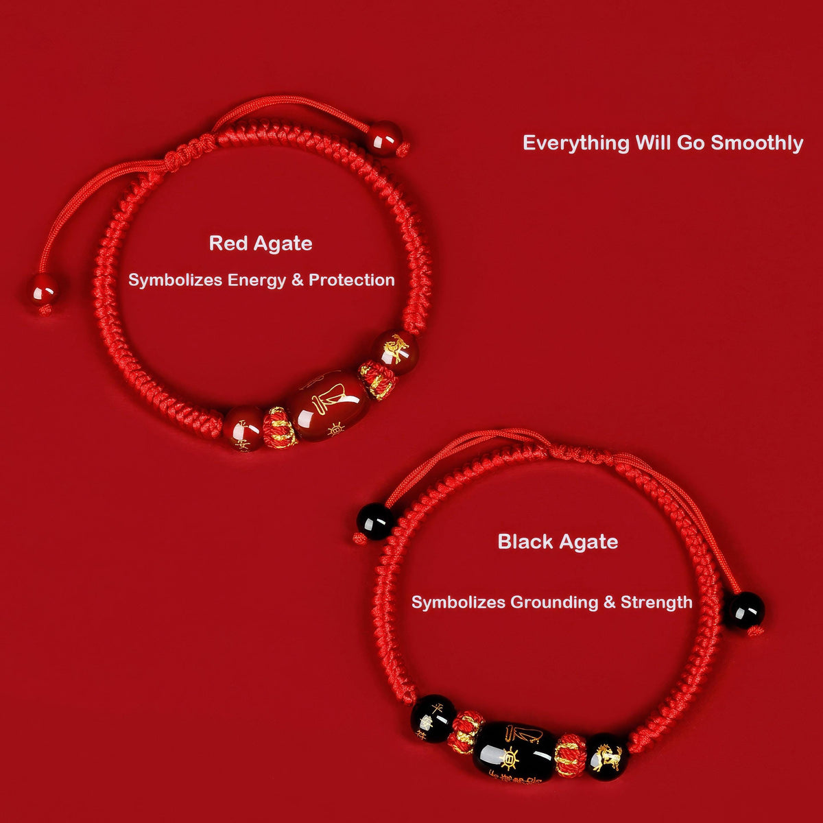 2027 Year of the Goat Protection Bracelet, Red String Agate Amulet, Feng Shui Good Luck Gift for Zodiac Goat, Rat, Ox, Dog