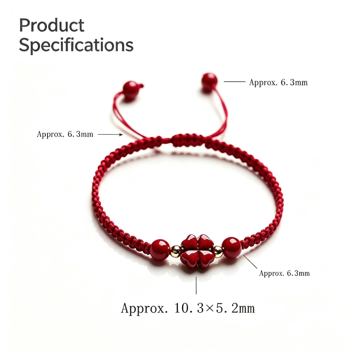 Red String Bracelet,Cinnabar Bracelet,Four Leaf Clover Bracelet, Lucky Charm Jewelry, Good Luck Gift, Handmade Inspired Jewelry Gift For Her