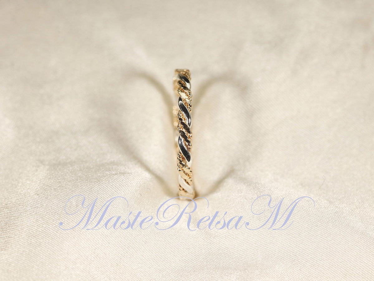 Twist No.6- Twisted Style braided Flat 14K Gold Filled Ring: Stackable 2.2mm Band