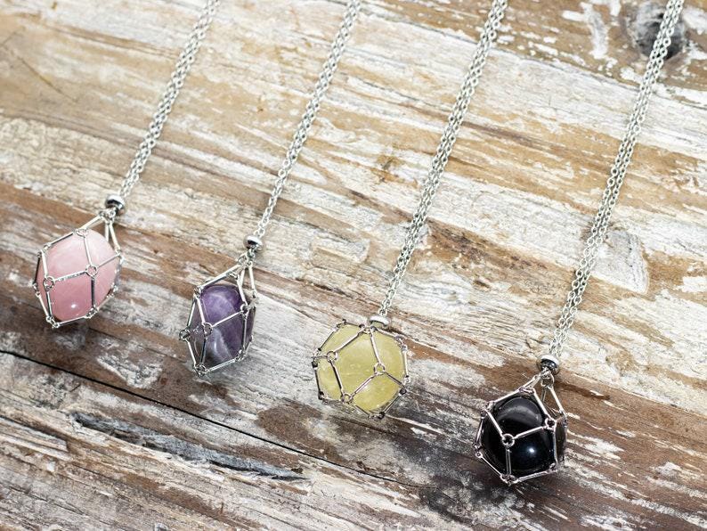 18k Gold Plated Crystal Holder Necklace: Interchangeable Stone Pendant