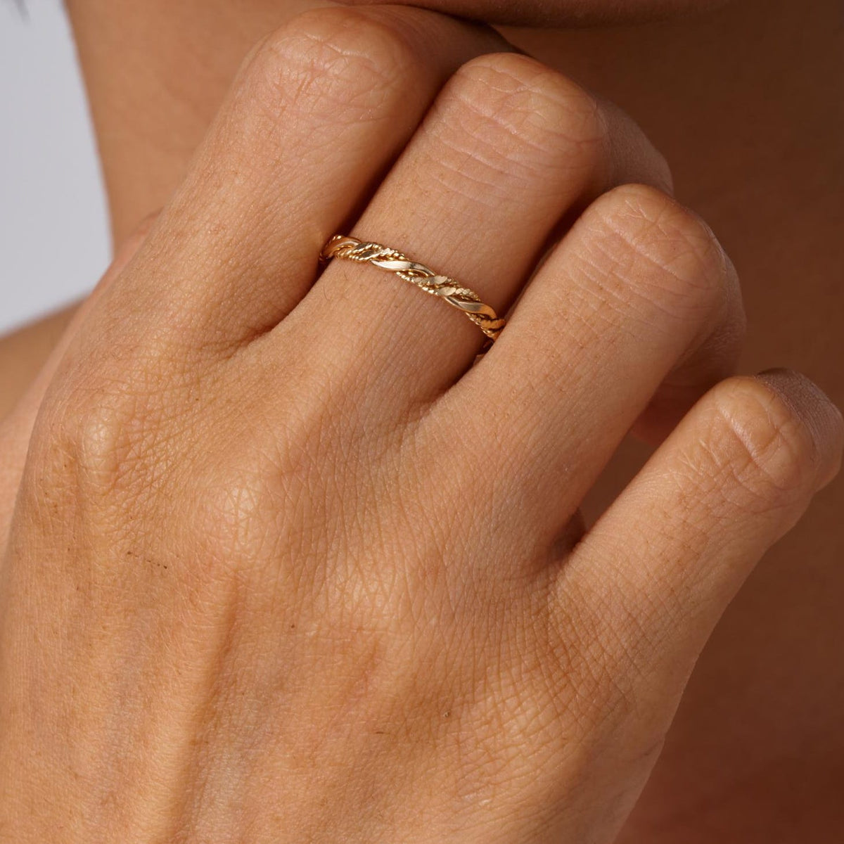 Twist No.6- Twisted Style braided Flat 14K Gold Filled Ring: Stackable 2.2mm Band