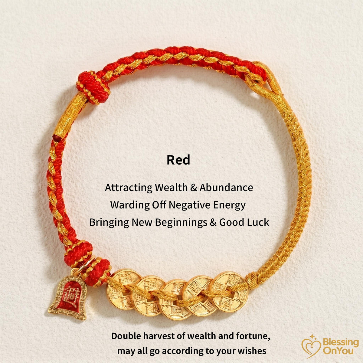 Red String Wealth Bracelet, Wealth Attraction Lucky Horse Charm, Prosperity & Protection Gift, Feng Shui Five Emperors Coins Bracelet