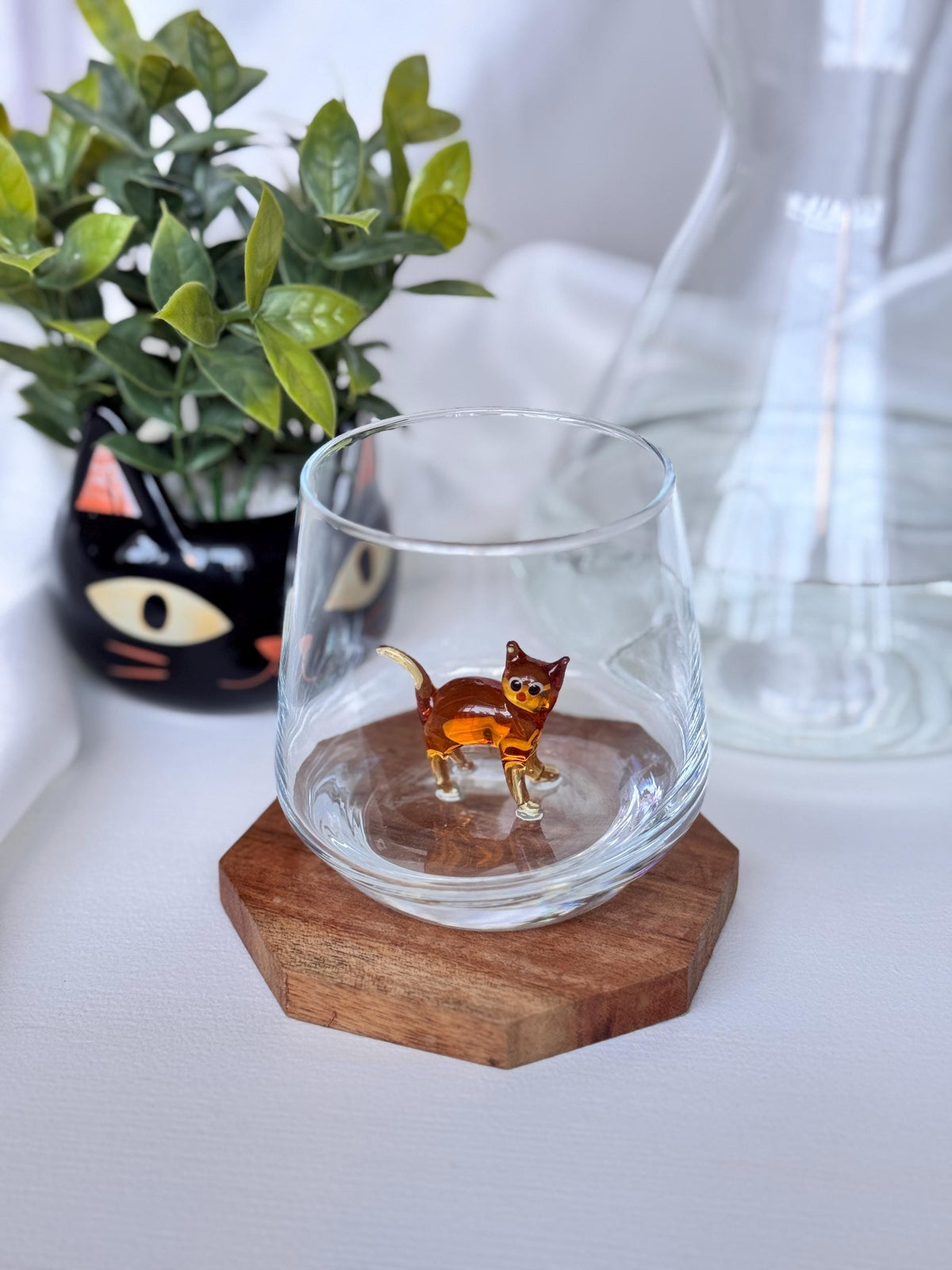 Handmade Murano Glass Cat Wine Glass | 3D Figurine, Stemless