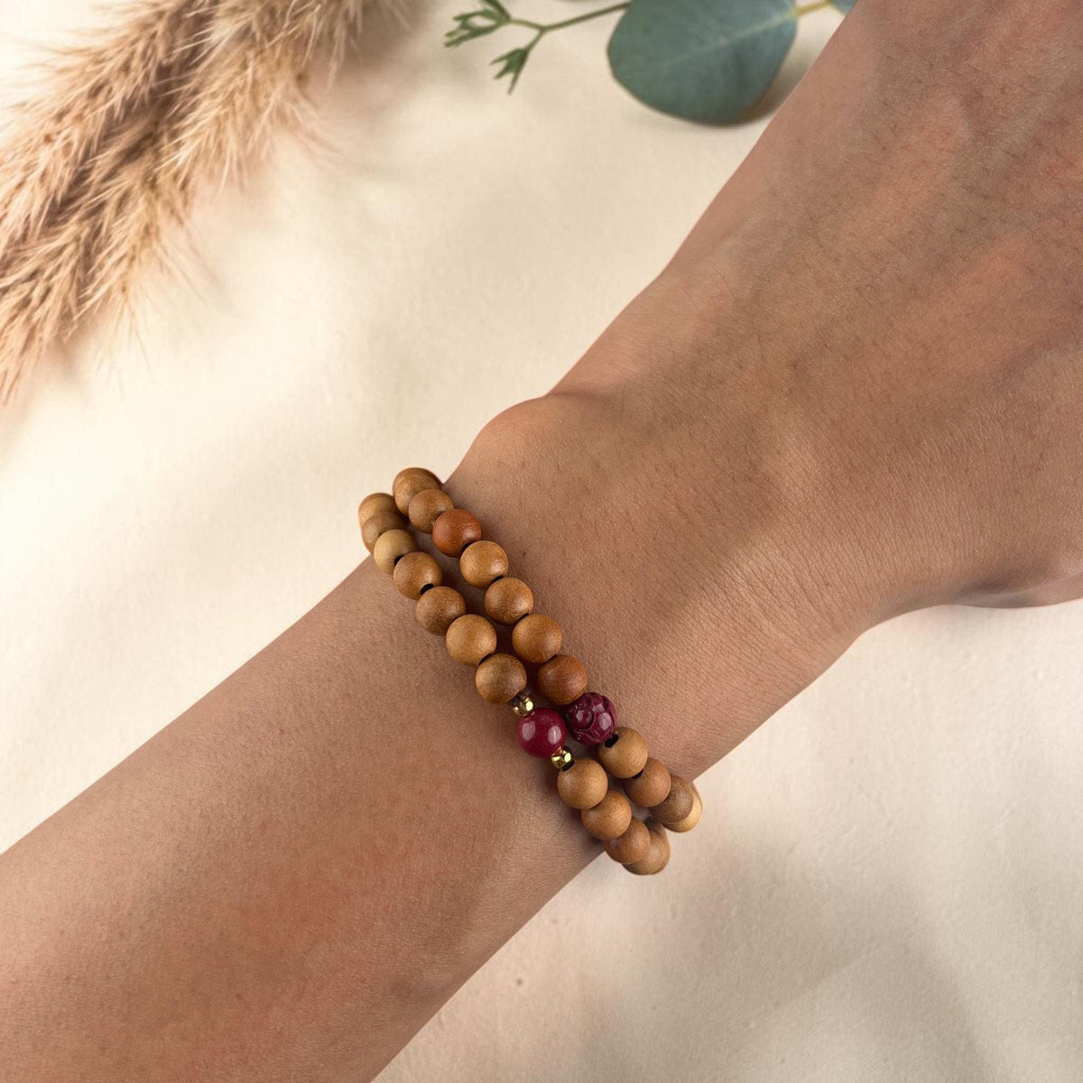 Peach Wood Beaded Bracelet, Peace & Protection Bracelet, Temple Blessed Prayer Gift, Cinnabar Lotus Bracelet, Spiritual Gift