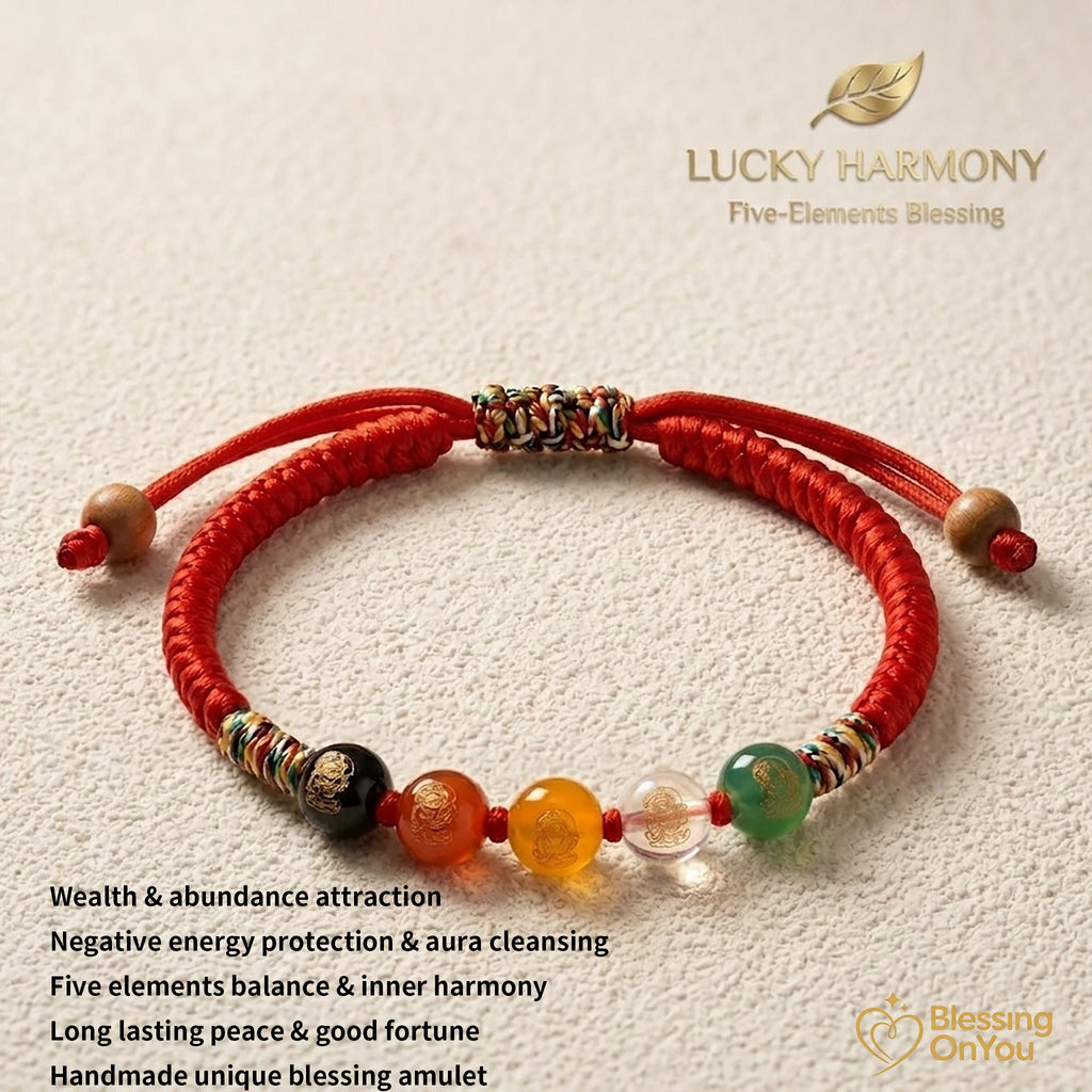 Five Gods Of Wealth Bracelet, 5 Roads Prosperity Bracelet, Woven Hand Rope, Buddhist talisman, Feng Shui Good Luck, Abundance & Protection