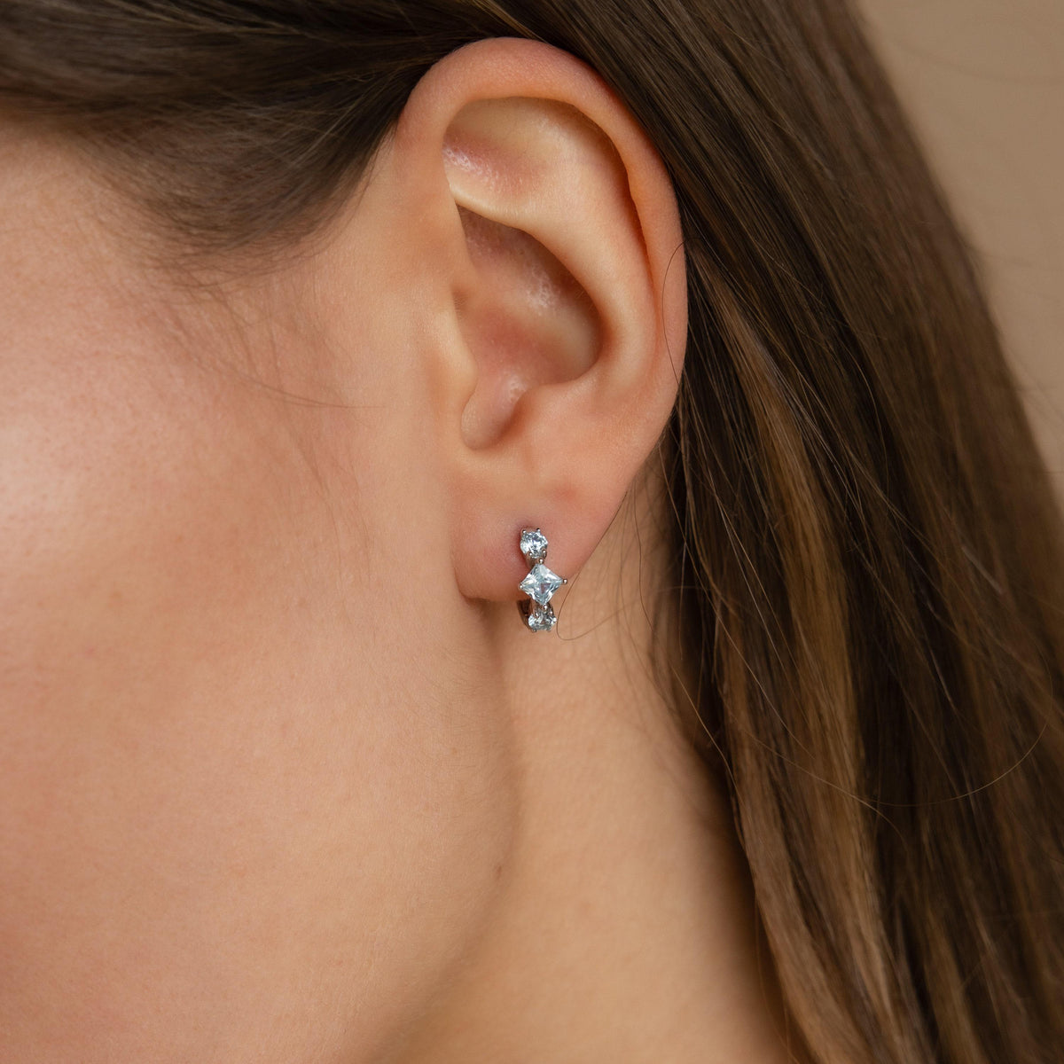 Aquamarine Huggie Hoops by Seven Lucky Gifts • Dainty Blue Crystal Gemstone Earrings • Silver Birthstone Jewelry • Bridesmaid Gift