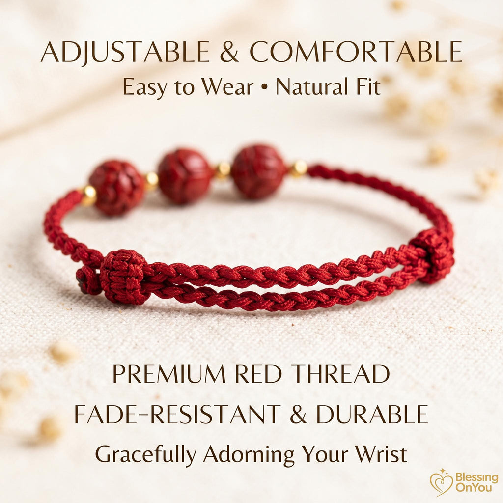 Cinnabar Lotus Red String Bracelet | Buddhist Meditation Bracelet | Handmade Protection Charm | Jade Fu Lucky Spiritual Bracelet Gift