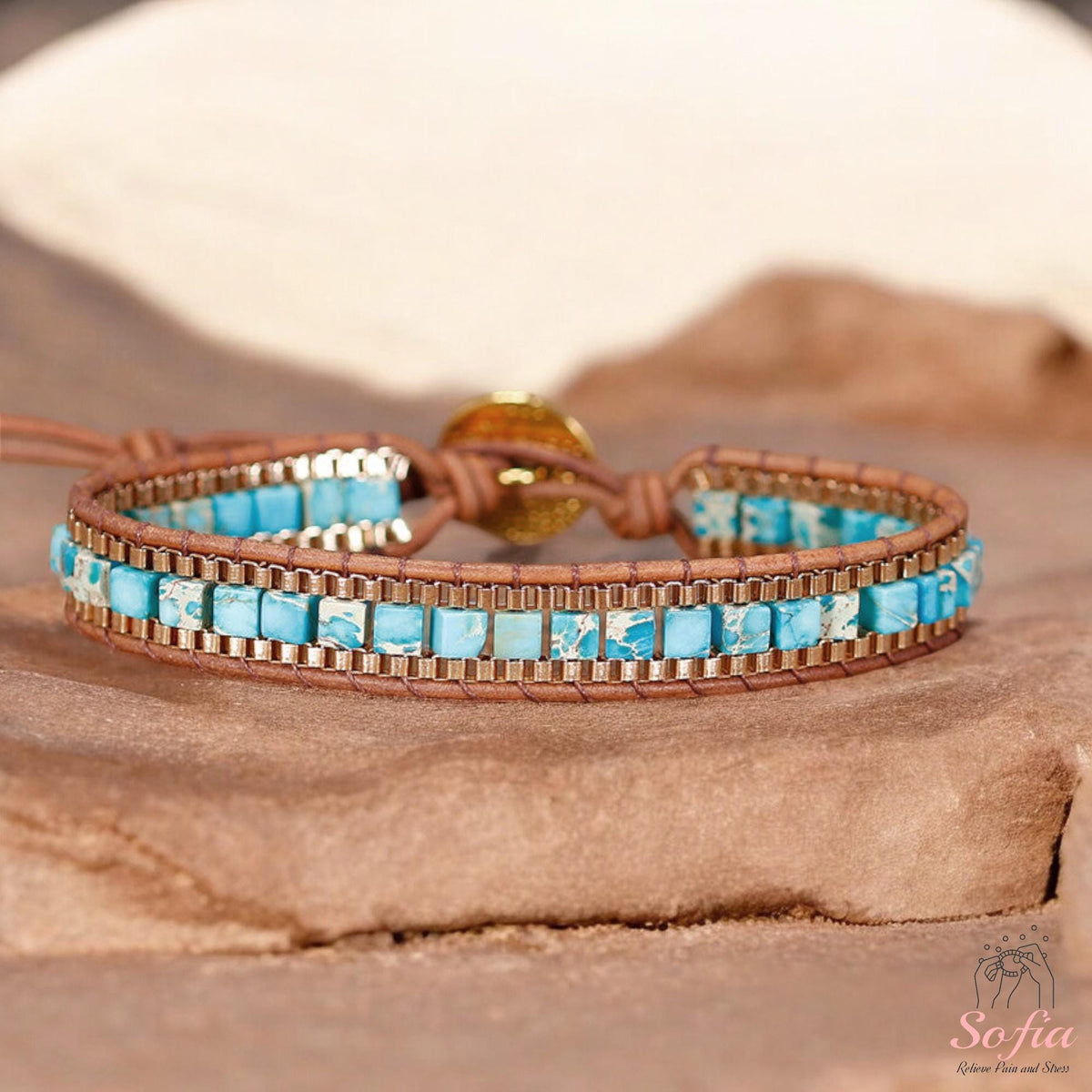 Turquoise Stone Bracelet - Natural Boho Cube Gemstone Bracelet - Turquoise Crystal Healing Bracelet - Gift for her, gift for him