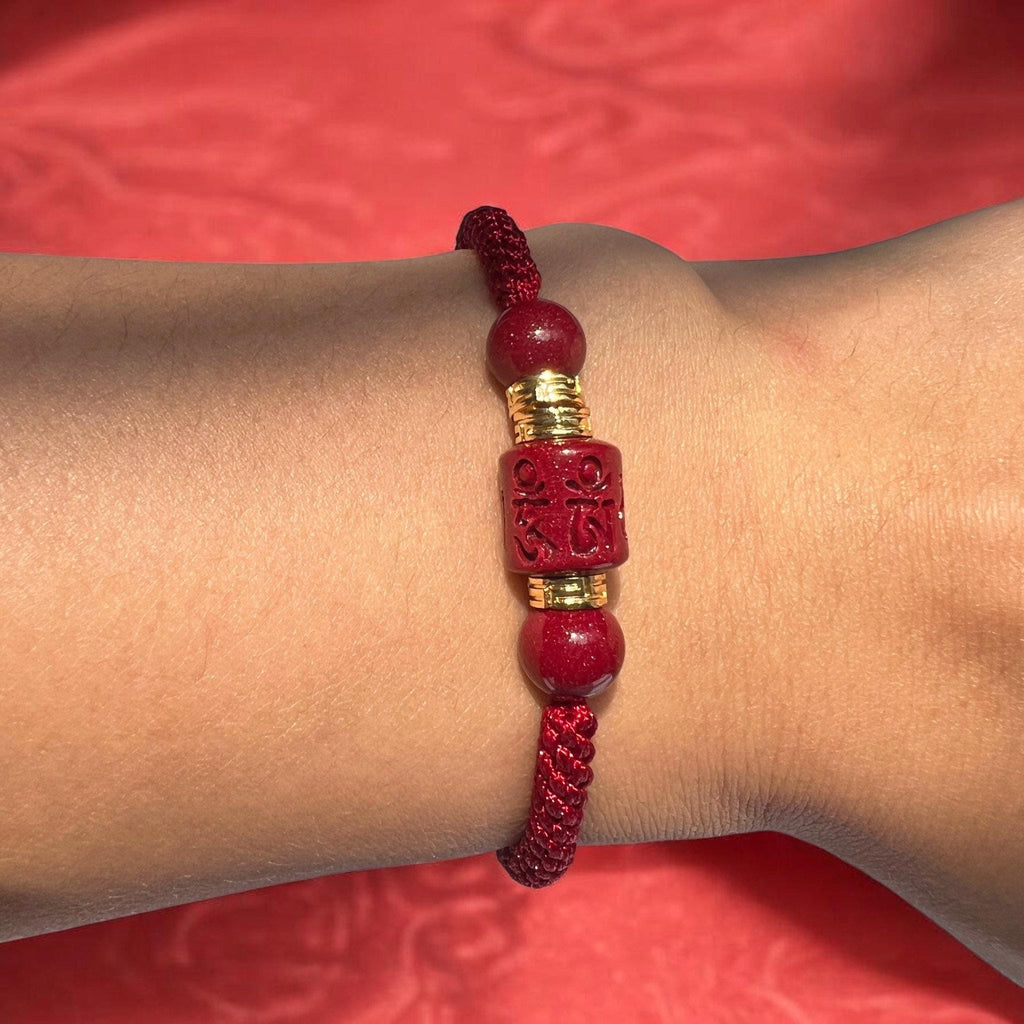 Cinnabar Mantra Bracelet, Spinning Prayer Wheel Red String Bracelet, Mount Putuo Blessed Jewelry, Zodiac Gift