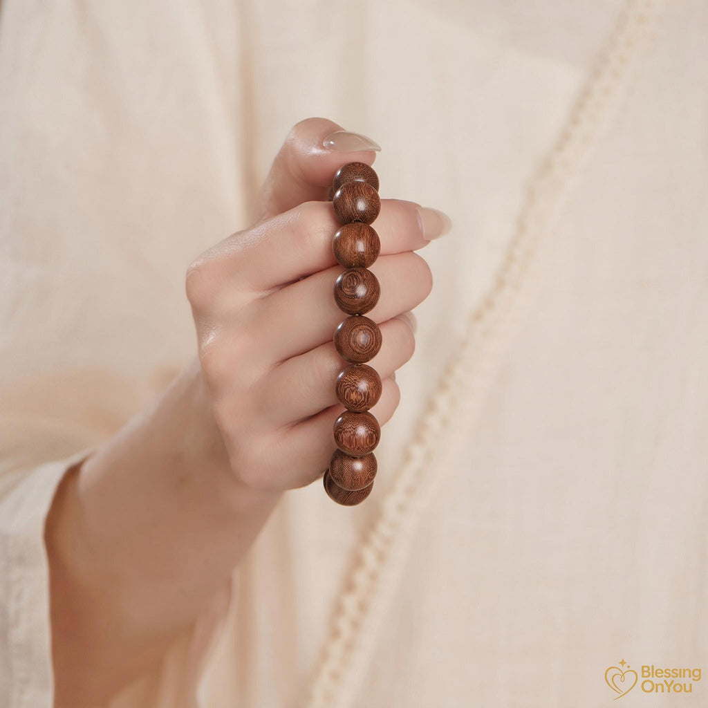 Sandalwood Mala Bracelet – Natural Wood Meditation Beads, Buddhist prayer beads, Good Luck Charm Gifts for Zen Yoga Lover, Gift for Him Her