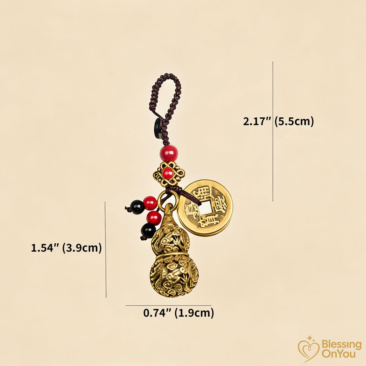 Feng Shui Lucky Cat Keychain, Five Emperor Coins Brass Keychain, Pixiu Wealth Charm, Wu Lou Gourd, Protection Amulet, Lucky Gift