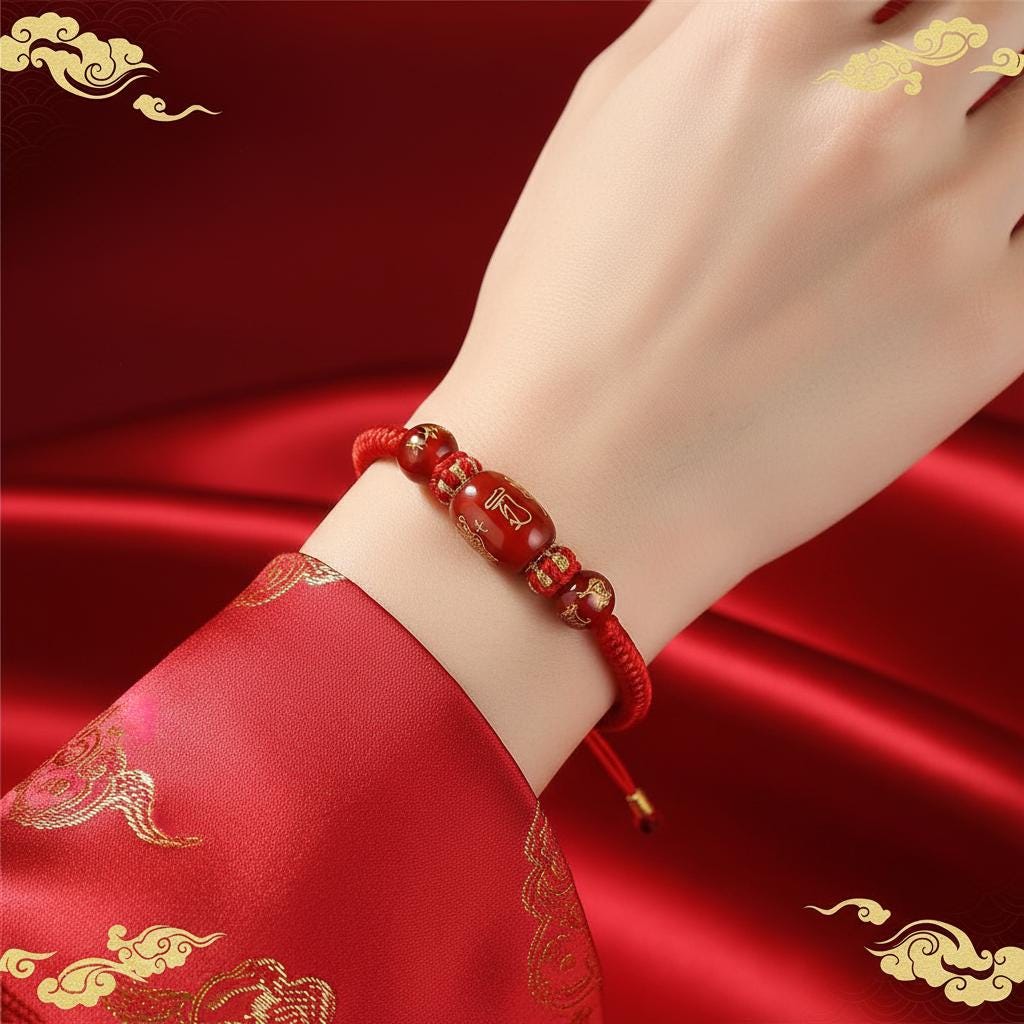 Buddhist Spiritual Zodiac Red String Bracelet | Temple Blessed Agate Protection Bracelet | Feng Shui Lucky Amulet for Horse, Rat & Rabbit