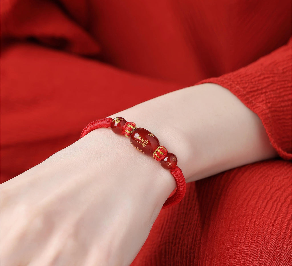 2027 Year of the Goat Protection Bracelet, Red String Agate Amulet, Feng Shui Good Luck Gift for Zodiac Goat, Rat, Ox, Dog