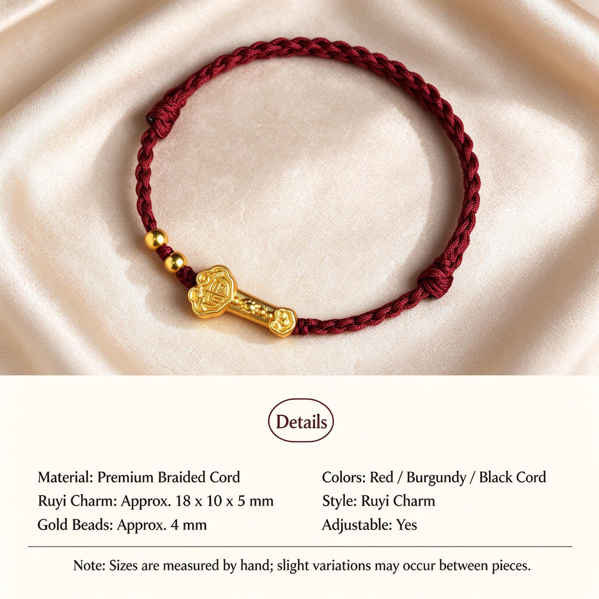 Red String Bracelet, Ruyi Good Luck Bracelet, Chinese Lucky Charm, Red Cord Protection Jewelry, Adjustable Blessing Bracelet, Handmade Gift