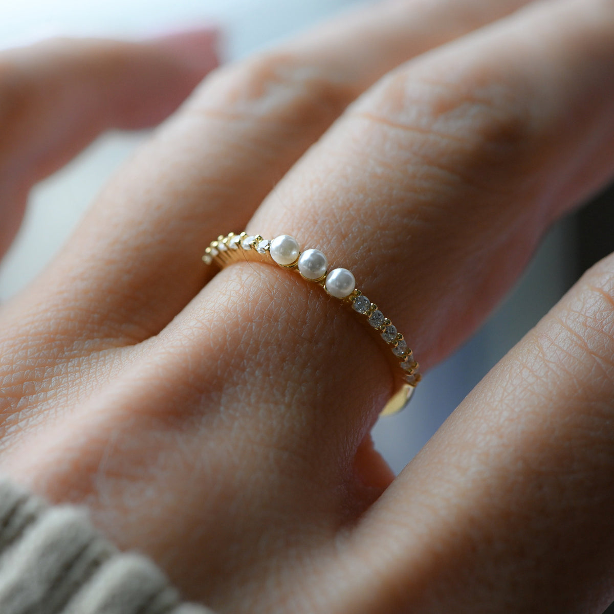 Pearl Ring, Dainty Pearl Ring, Gold Pearl Ring, Stacking Ring, Simple Ring, June Birthstone, Minimalist Ring, Sterling Silver Pearl Ring