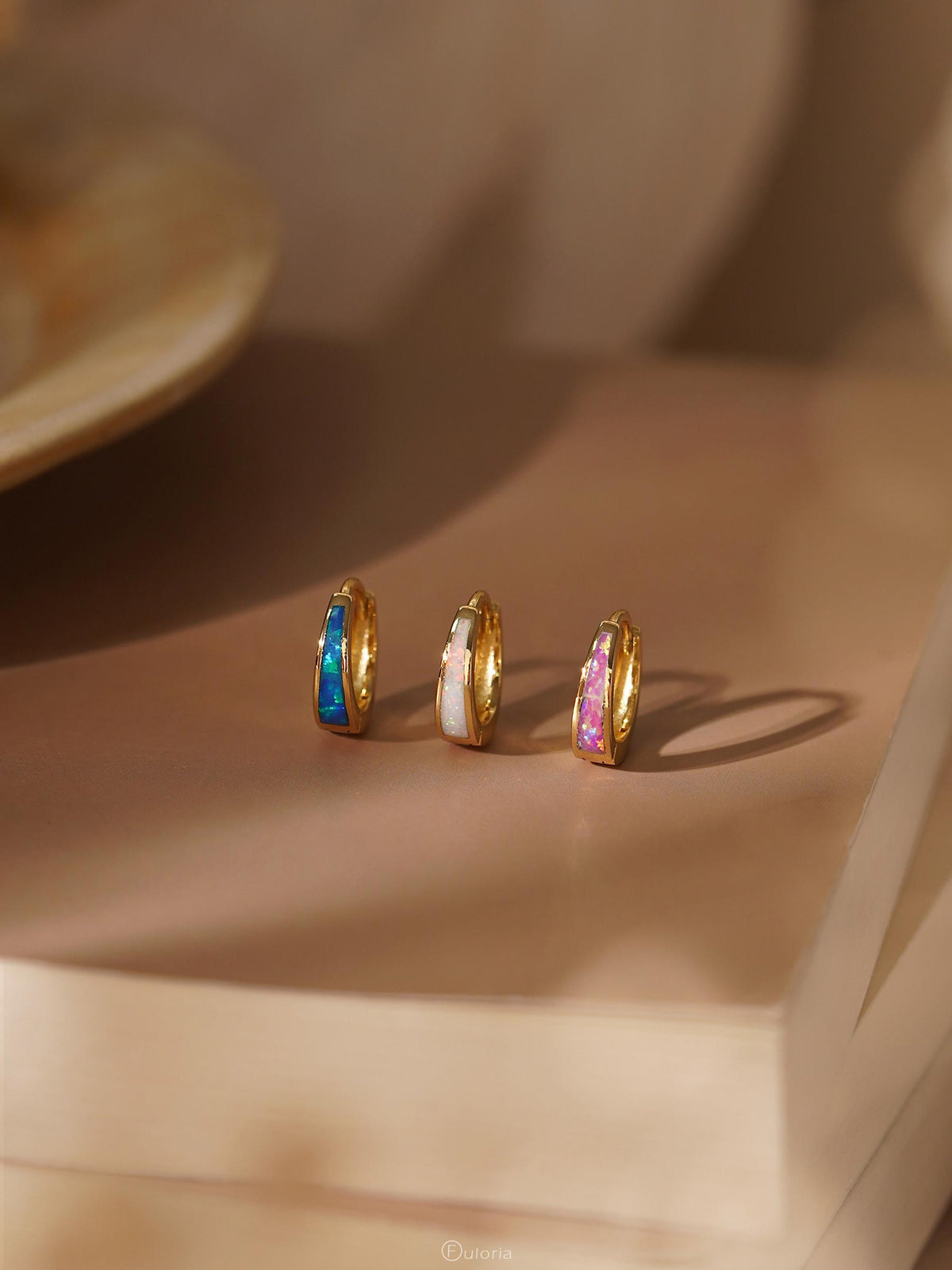 Classic Opal Hoop Earrings, White Blue Pink Opal Huggie Earrings, Minimalist Earrings for Women, Opal Jewelry, Bridesmaid Gift, Gift for Mom