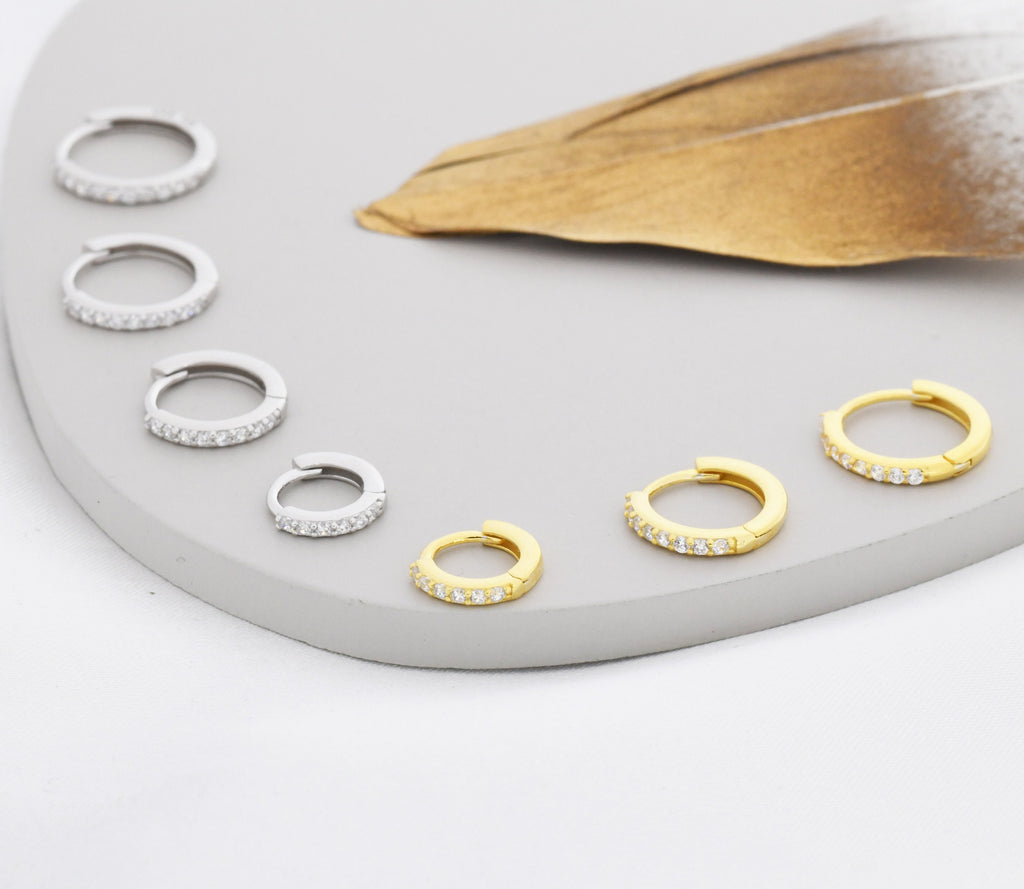 Skinny CZ Huggie Hoops in Sterling Silver, Silver or Gold, Minimalist Hoop Earrings, 6mm, 7mm, 8mm Hoops, cartilage hoops,