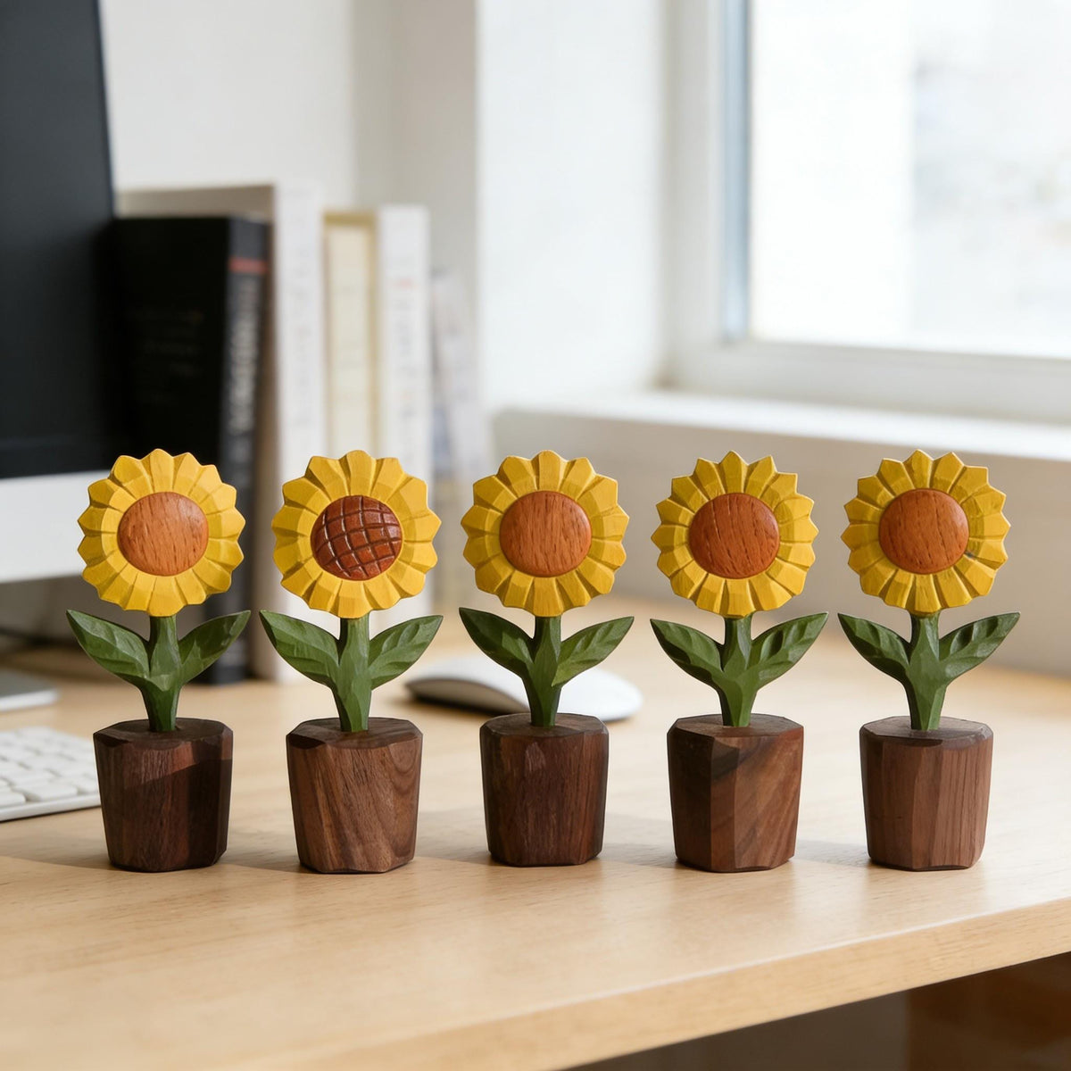 Wooden Sunflower Decor, Hand Carved Wood Flower Sculpture, Rustic Farmhouse Decor, Nature Inspired Gift, Small Wooden Art