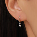 Pair of Star Huggie Hoop Earrings in Sterling Silver, Dangle Star Hoops, Celestial Earrings, Silver, Gold or Rose Gold