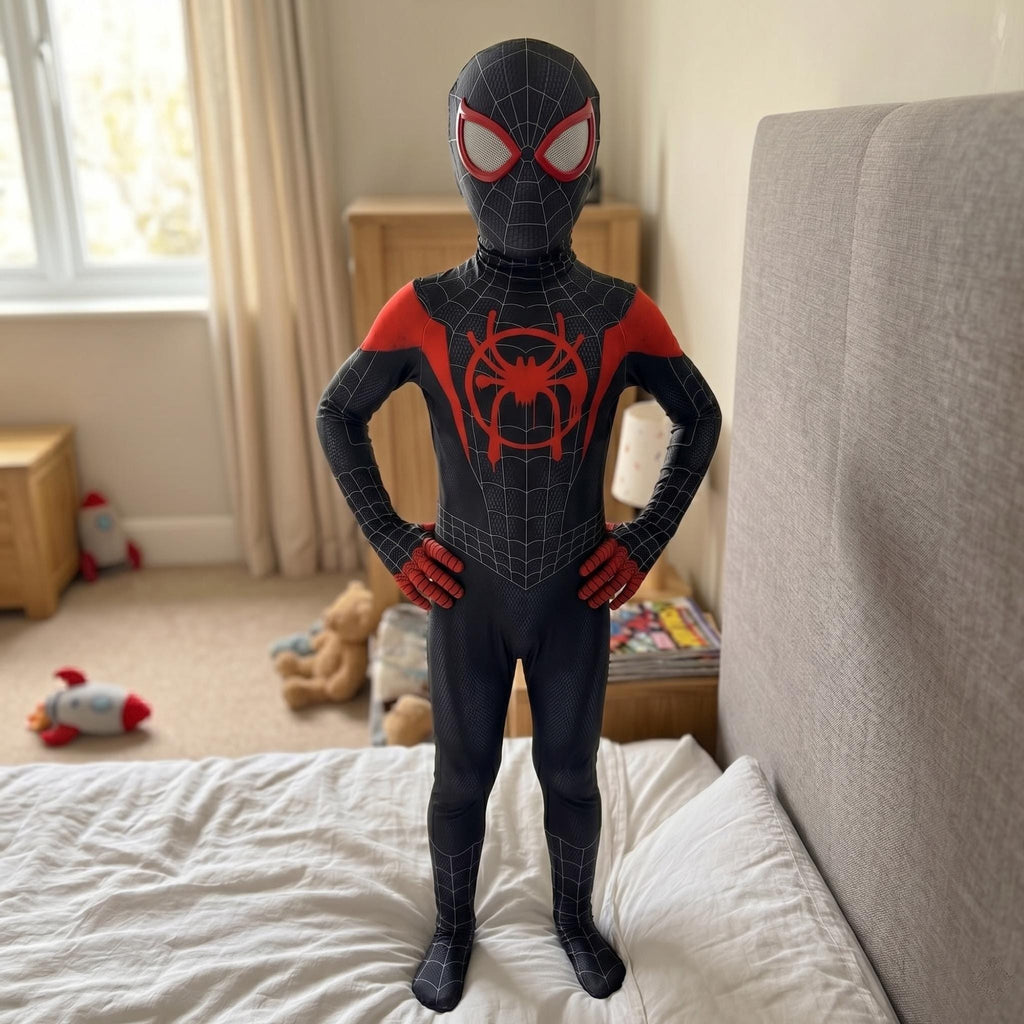 Kids Superhero Bodysuit Costume | Black & Red Cosplay Outfit for Role Play Party