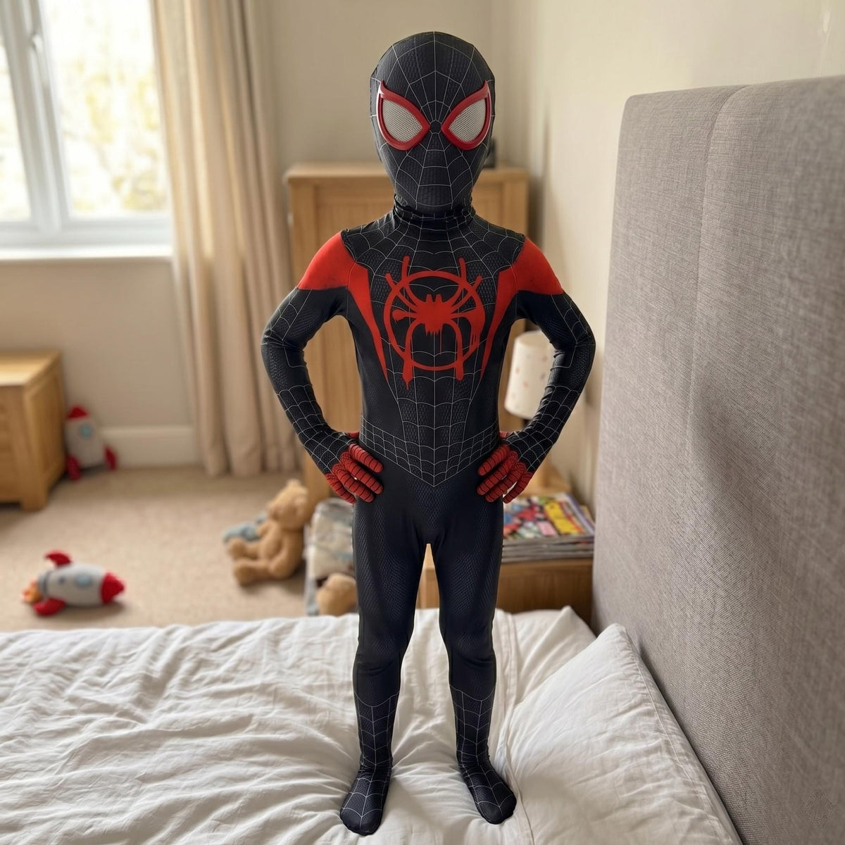 Kids Superhero Bodysuit Costume | Black & Red Cosplay Outfit for Role Play Party