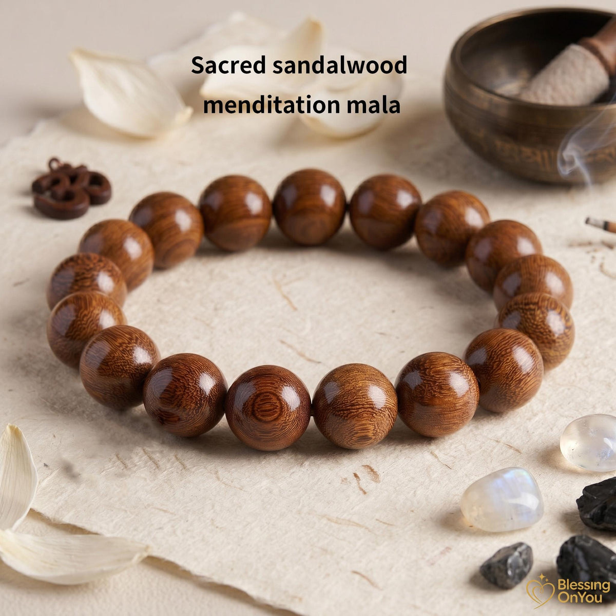 Sandalwood Mala Bracelet – Natural Wood Meditation Beads, Buddhist prayer beads, Good Luck Charm Gifts for Zen Yoga Lover, Gift for Him Her