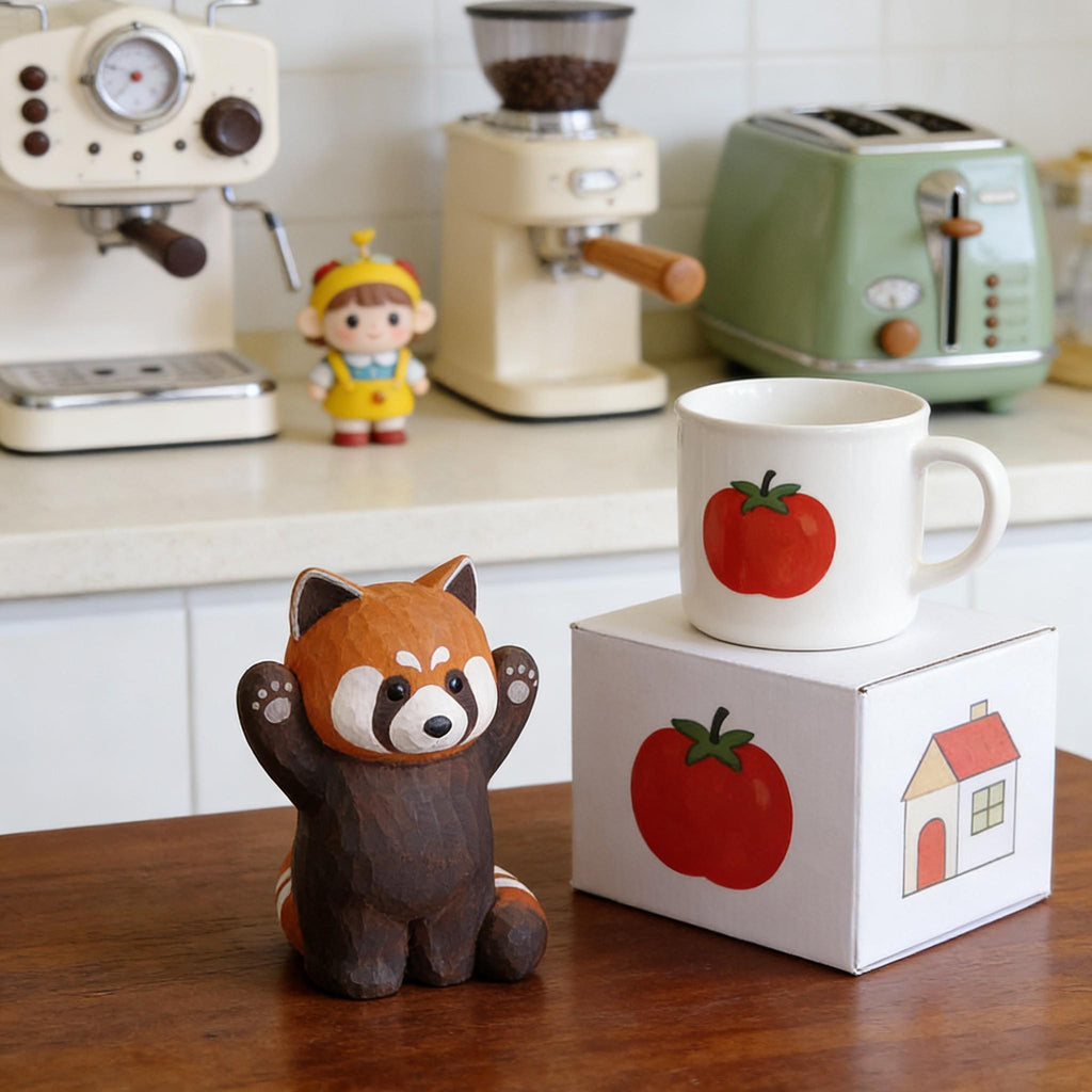 Red Panda Figurine Wooden, Cute Panda Decor, Kawaii Animal Statue, Mini Panda Sculpture,Woodland Animal Decor, Small Panda Ornament