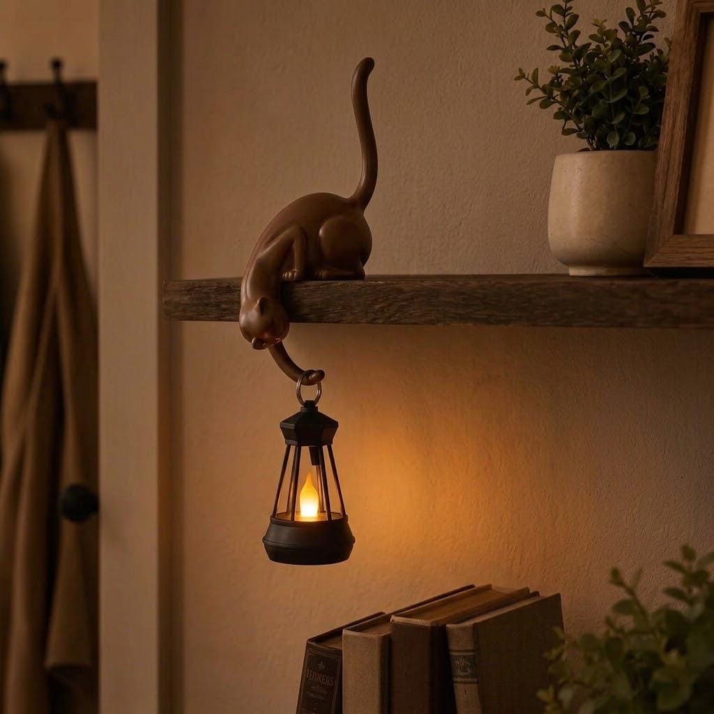 Cat Lantern Shelf Decor | Hanging Tealight Holder | Cat Lover Gift | Halloween Decoration