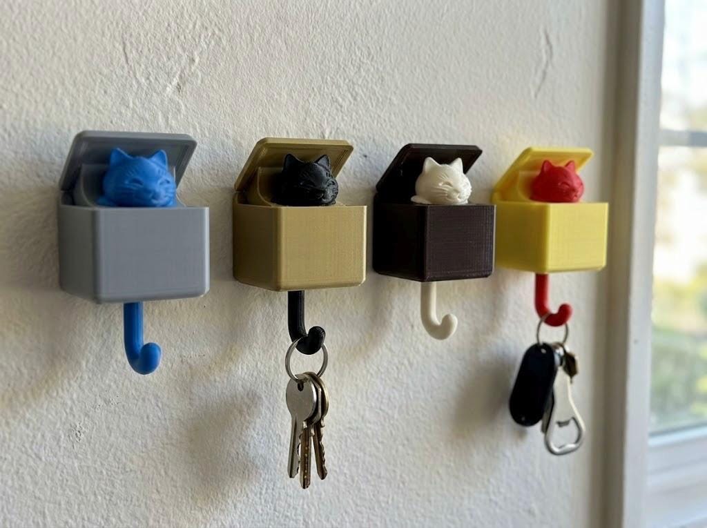 Interactive Pop-Up Cat Key Holder | Surprise Wall Hook | Peek-a-Boo Hanger for Entryway | Unique Cat Lover Gift