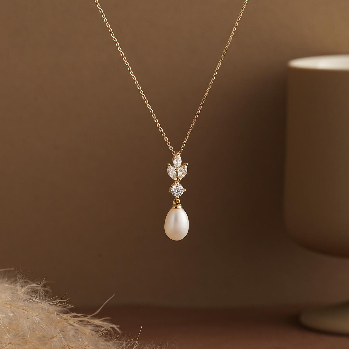 Diamond Leaf Pearl Necklace,Freshwater Pearl Necklace,Wedding Pearl Necklace,Crystal Bridal Jewelry Set,Mother's Day Gift,Bridesmaid Gift